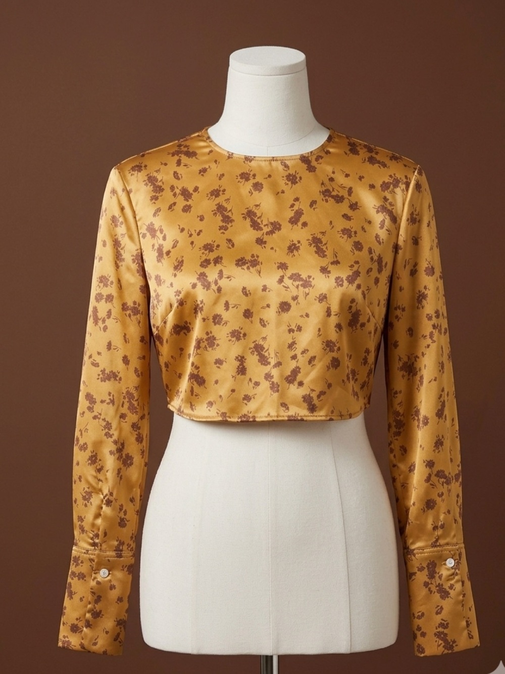 Zara Mustard Satin Floral Crop Top